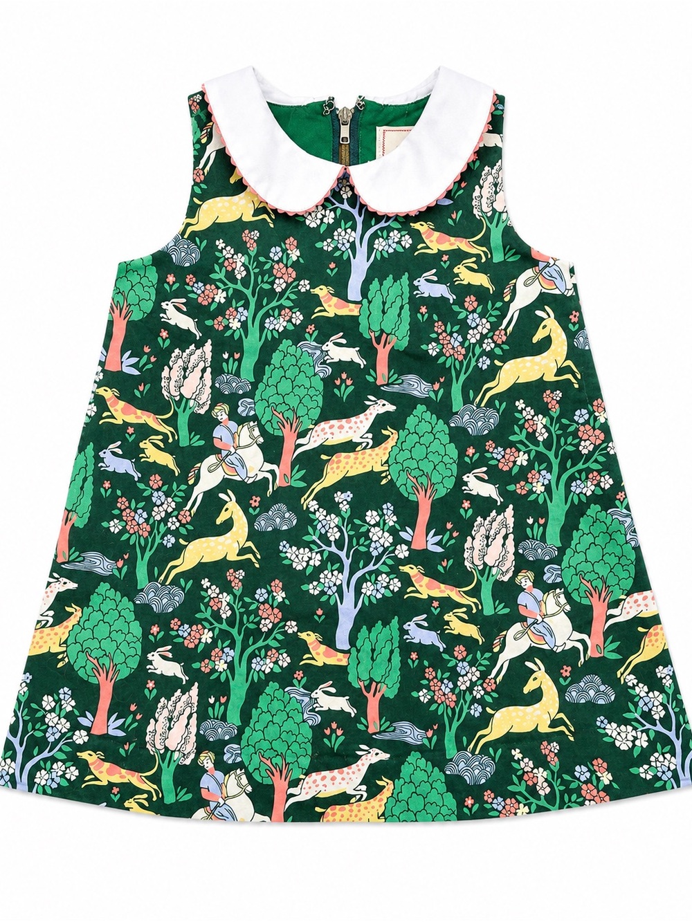 Classic Prep Green Forest Print Peter Pan Collar Dress